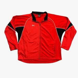 Under Armour Track Jacket Mens XL Extra Large Red Black MD Full Zip Mock Neck
